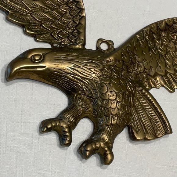 Brass Flying Eagle Wall Plaque 13” Wingspan Vintage - Picture 2 of 6